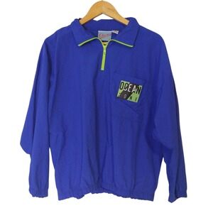 Vintage Gitano Windebreaker 1/4 Zip Men's Medium Blue Ocean Zone Aquatic Mission